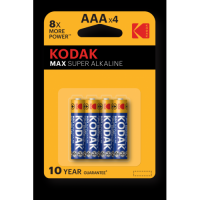 Батарейки Kodak LR03-4BL MAX SUPER Alkaline [K3A-4] (40/200/32000) мизинчиковые 4шт/уп