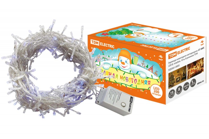 Гирлянда LED СГ 200 Г, голубая, 10 м, TDM