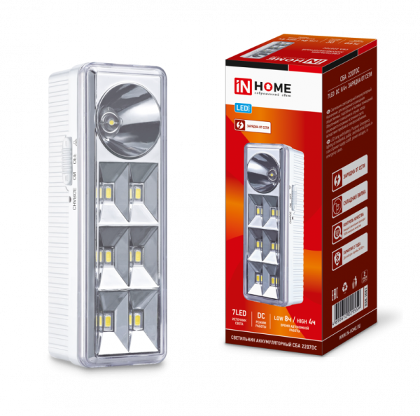 Светильник светодиодный СБА 2207DC 6+1LED 1,0Ач Lithium battery DC IN HOME(остаток)