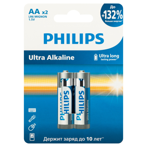 Батарейки Philips LR6E2W/51 АА алкалиновые 1,5v 2 шт. LR6-2BL Ultra