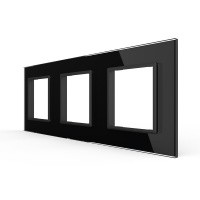 Рамка для розетки Livolo 3 поста, цвет черный, стекло