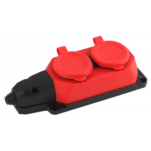 Колодка ЭРА K-2e-RED-IP44 каучуковая с заземлением 2 розетки 16A IP44 красная(12)