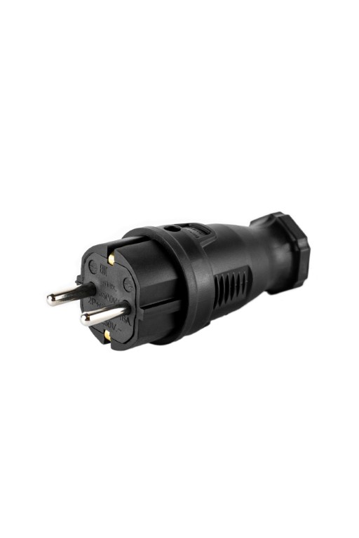 DY-01-01-001 Вилка прямая каучук черная 2Р+РЕ 230V 16А IP44 DYNEL