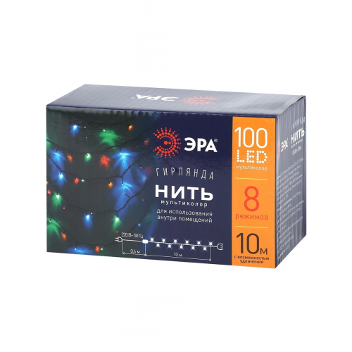 Гирлянды ENIN-10м  ЭРА  Гирлянда  LED  Нить 10 м мультиколор 8 реж.  220V