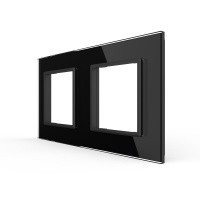 Рамка для розетки Livolo 2 поста, цвет черный, стекло