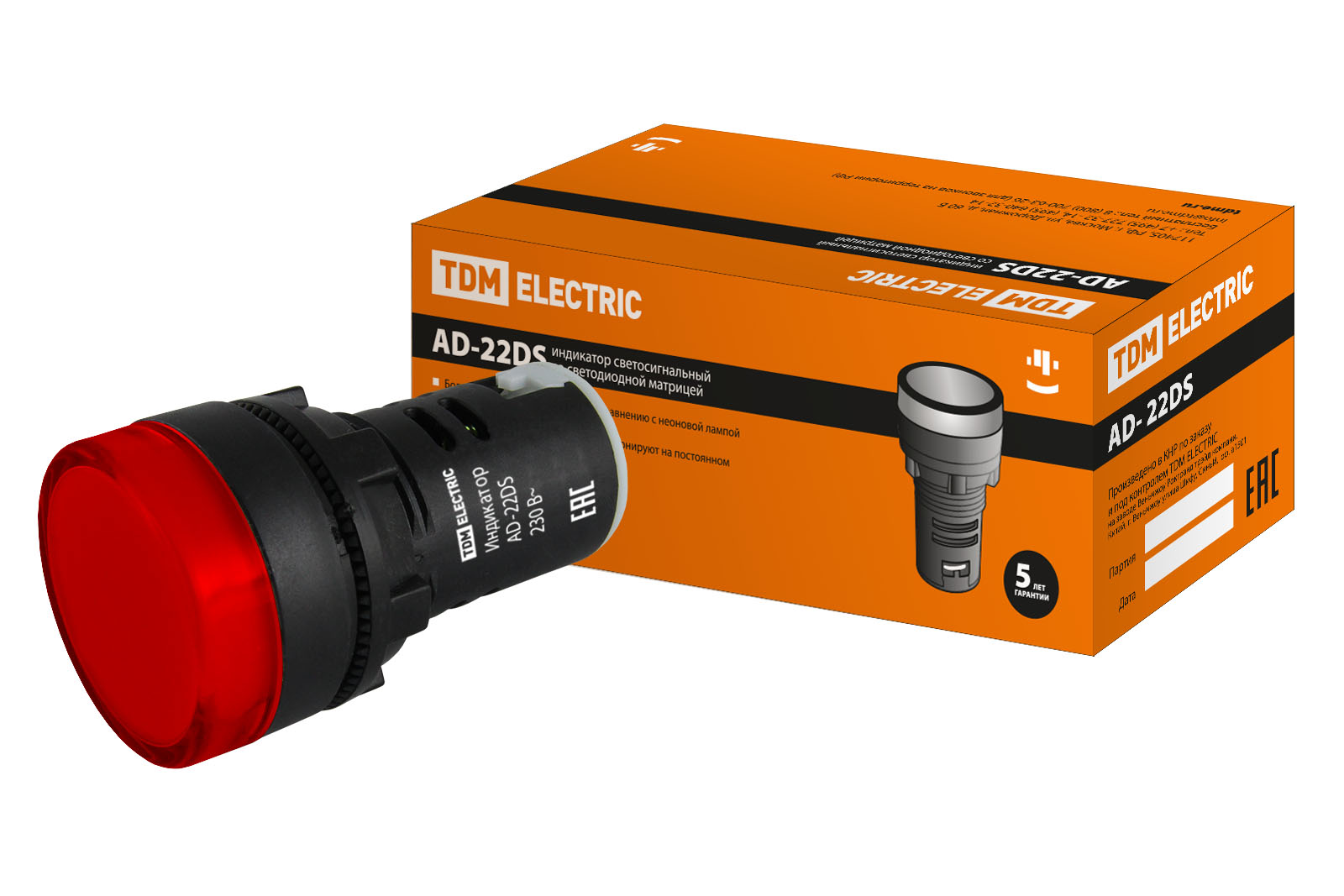 Лампа AD-22DS (LED) матрица d22мм красный 230В TDM