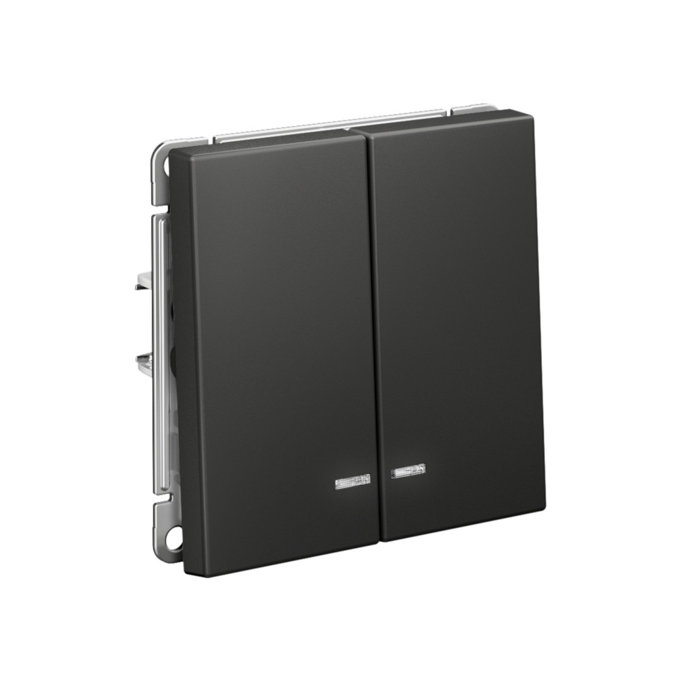 GAL001453 ARTGALLERY 2-клавишный выключатель с подсветкой, сх.5а, 10АХ, механизм, базальт(5/20)