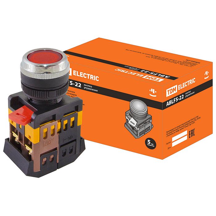 Кнопка ABLFS-22 красный неон 230В 1з+1р TDM