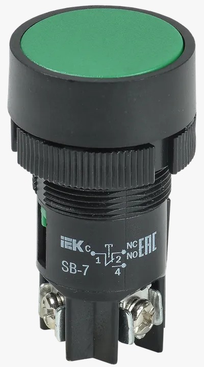 Кнопка SВ-7 "Пуск" зеленая 1з+1р d=22мм/240В IEK