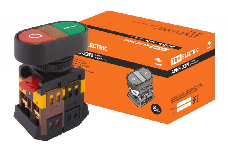Кнопка АРВВ-22N "I-O" d22мм неон 230В 1з+1р TDM