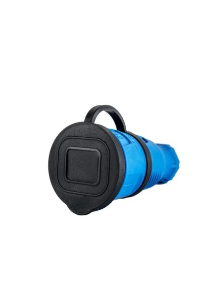 DY-01-01-020 Розетка переносная с крышкой каучук 2Р+РЕ 230V 16А IP44 синяя DYNEL