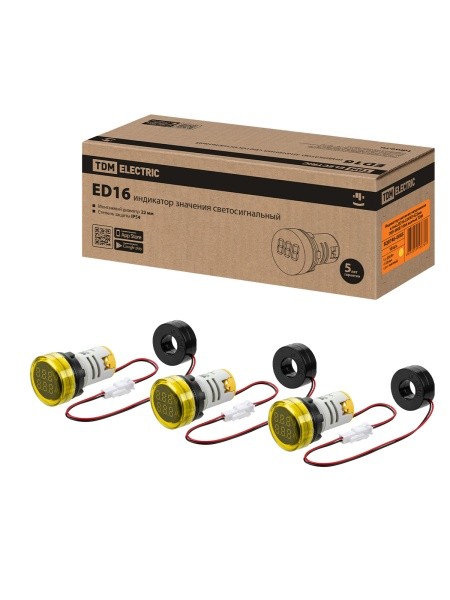 Индикатор значения напряжения и тока ED16-22VAD d22мм 20В-500В 100А желтый TDM