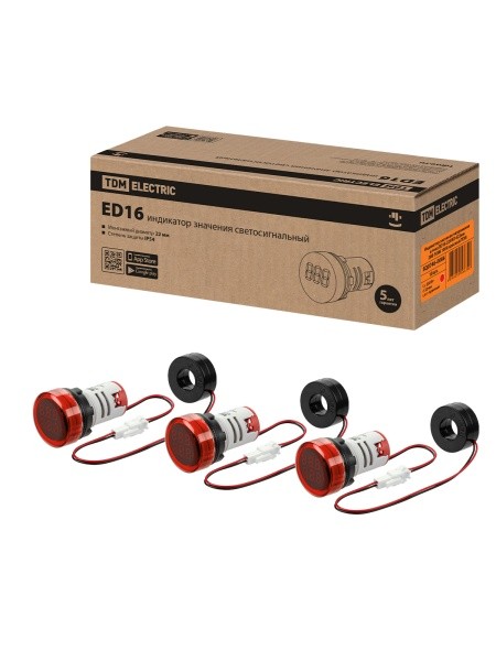 Индикатор значения напряжения и тока ED16-22VAD d22мм 20В-500В 100А красный TDM