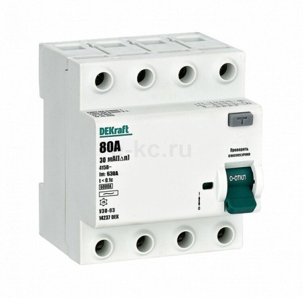 14237DEK Выкл. диф. тока УЗО03-6кА-4Р-80А-030мА АС
