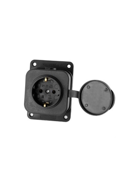 DY-01-01-006 Розетка (колодка) одноместная каучук черная 2Р+РЕ 230V 16А IP54 DYNEL