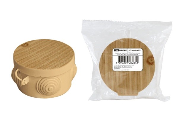 Распаячная коробка ОП D65х40мм, крышка, сосна, IP54, 4вх. инд. штрихкод TDM