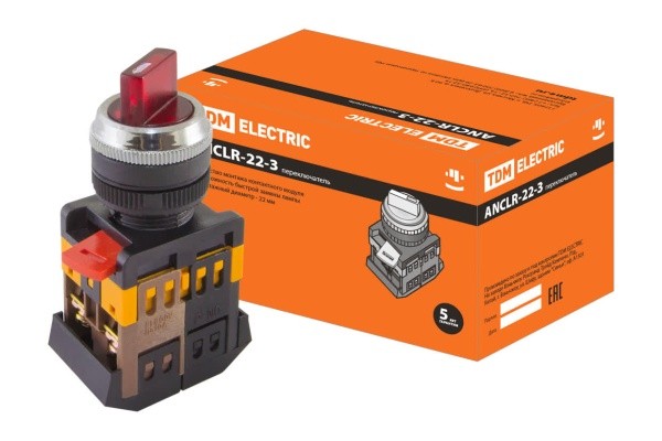 Переключатель ANCLR-22-3 красный на 3 фиксир полож. I-O 1з+1р TDM