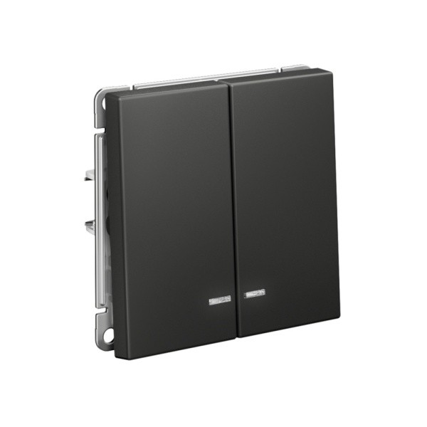 GAL001453 ARTGALLERY 2-клавишный выключатель с подсветкой, сх.5а, 10АХ, механизм, базальт(5/20)