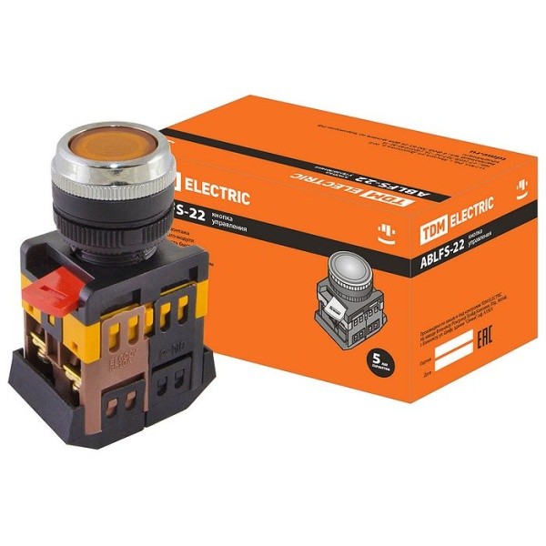Кнопка ABLFS-22 желтый d22мм неон 230В 1з+1р TDM