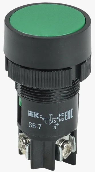 Кнопка SВ-7 "Пуск" зеленая 1з+1р d=22мм/240В IEK