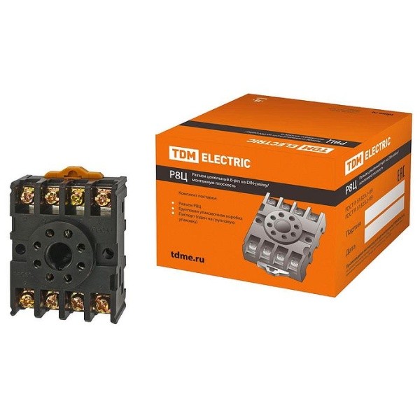 Разъем Р8Ц-цокольный 8-pin на DIN-рейку/плоскость TDM