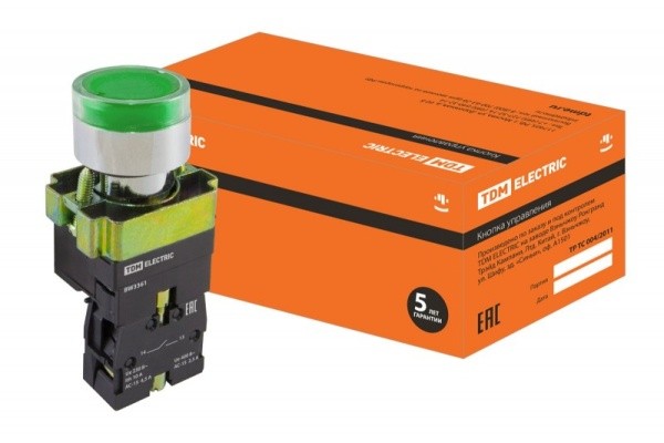 Кнопка BW3361 с подсв., зелен., 1з TDM